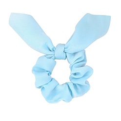 Light Blue Rabbit Ear Polyester Elastic Hair Accessories, for Girls or Women, Scrunchie/Scrunchy Hair Ties, Light Blue, 165mm