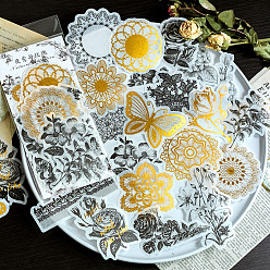 Oro 60 pegatinas decorativas florales autoadhesivas de papel, Calcomanías de flores de plantas con estampado en caliente para álbumes de recortes diy, oro, 55~100 mm