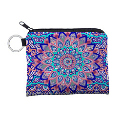 Pink Mandala Flower Pattern Polyester Clutch Bags, Change Purse with Zipper & Key Ring, for Women, Rectangle, Pink, 12x9.5cm