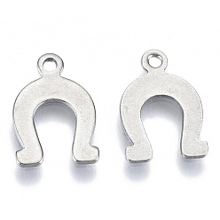 Stainless Steel Color 201 Stainless Steel Charms, Laser Cut, Horseshoe, Stainless Steel Color, 14x9x0.7mm, Hole: 1.4mm
