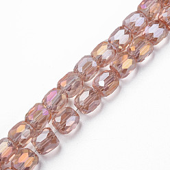 Pink Electroplate Transparent Glass Beads Strands, Faceted, Column, Pink, 8x8mm, Hole: 1.2mm, about 79~80pcs/strand, 25.59 inch~27.17 inch(65~69cm)