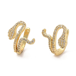 Real 18K Gold Plated Rack Plating Brass Snake Cuff Earrings with Cubic Zirconia, Lead Free & Cadmium Free, Real 18K Gold Plated, 16x17x12.5mm