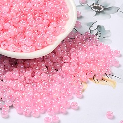 Pearl Pink Glass Seed Beads, Ceylon, Round Hole, Round, Pearl Pink, 4x3mm, Hole: 1.2mm, 7650pcs/pound
