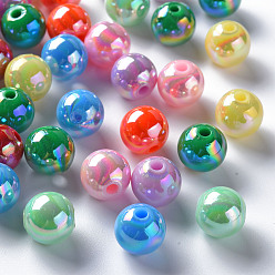 Couleur Mélangete Perles acryliques opaques, de couleur plaquée ab , ronde, couleur mixte, 10x9mm, Trou: 2mm, environ940 pcs / 500 g