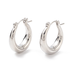 Platinum Brass Thick Hoop Earrings for Women, Lead Free & Cadmium Free, Platinum, 20x18.5x6mm, Pin: 0.9mm