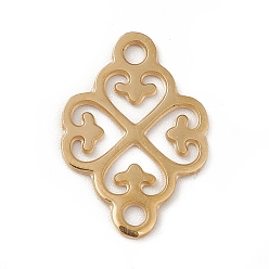 Real 14K Gold Plated Ion Plating(IP) 304 Stainless Steel Connector Charms, Hollow Clover Links, Real 14K Gold Plated, 17x11.5x0.6mm, Hole: 1.6mm