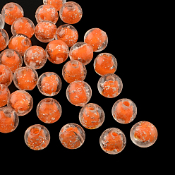 Dark Orange Handmade Luminous Lampwork Beads, Round, Dark Orange, 9~10mm, Hole: 1~2mm
