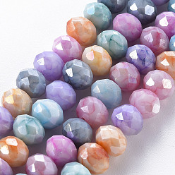 Colorful Opaque Baking Painted Glass Beads Strands, Imitation Stones, Faceted, AB Color Plated, Rondelle, Colorful, 8x6mm, Hole: 1.2mm, about 63~64pcs/strand, 15.87 inch~16.14 inch(40.3~41cm)