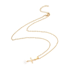 Золотой 304 ожерелья нержавеющей стали, с поперечным кулон, золотые, 45.5 см