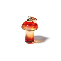 Red Lampwork Pendants, Mushroom Charms, Golden, Red, 25x15mm