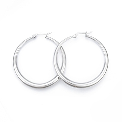 Stainless Steel Color 201 Stainless Steel Big Hoop Earrings for Women, with 304 Stainless Steel Pins, Stainless Steel Color, 57x52x5mm, Pin: 1mm
