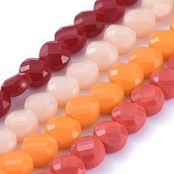 Couleur Mélangete Chapelets de perles en verre, facette, plat rond, couleur mixte, 6x4mm, Trou: 1.2mm, Environ 98 pcs/chapelet, 22 pouce (53.5 cm)