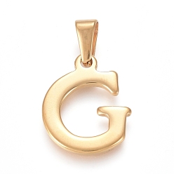 Letter G 304 Stainless Steel Pendants, Golden, Initial Letter.G, 19x16x1.8mm, Hole: 3x7mm