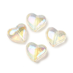 Claro AB Perlas de acrílico iridiscentes de arco iris chapado en uv transparente, corazón, claro ab, 13x14.5x7.5 mm, agujero: 1.2 mm