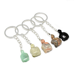 Mixed Stone Synthetic & Natural Gemstone Keychain, with Iron Findings, Tortoise, Platinum, 87~90mm