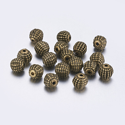 Bronce Antiguo Abalorios de aleación de estilo tibetano, sin plomo y el cadmio, rondo, Bronce antiguo, tamaño: cerca de 9 mm de diámetro, agujero: 2 mm