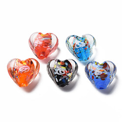 Mixed Color Handmade Lampwork Beads, with Inner Flower, Heart, Mixed Color, 15x15~16x9mm, Hole: 1.2mm