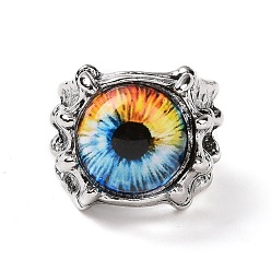 Colorful Evil Eye Glass Wide Band Rings for Men, Punk Alloy Dragon Claw Open Ring, Antique Silver, Colorful, US Size 8(18.1mm)