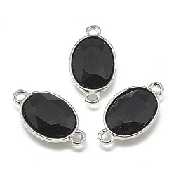 Noir Connecteurs de liens de verre d'alliage, facette, ovale, platine, noir, 22x12x6mm, Trou: 1.5mm