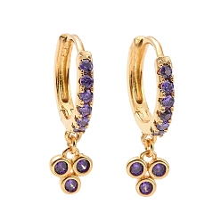 Real 18K Gold Plated Purple Cubic Zirconia Grape Dangle Hoop Earrings, Rack Plating Brass Jewelry for Women, Cadmium Free & Lead Free, Real 18K Gold Plated, 20.5mm, Pin: 1mm