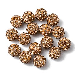 Lt.Col.Topaz Polymer Clay Rhinestone Beads, Pave Disco Ball Beads, Grade A, Half Drilled, Round, Lt.Col.Topaz, PP9(1.5.~1.6mm), 6mm, Hole: 1.2mm