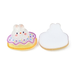 White Translucent Cute Bunny Cabochons, Glitter Rabbit with Cake, White, 24x27x6mm
