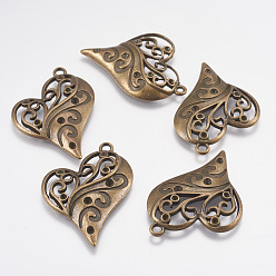 Bronze Antique Coeur zinc supports alliage pendentif en strass émail, bronze antique, sans cadmium et sans nickel et sans plomb, 39x31mm, Trou: 2mm