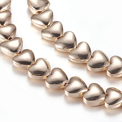 Light Gold Plated Non-magnetic Synthetic Hematite Beads Strands, Heart, Light Gold Plated, 5x6x2.5mm, Hole: 1mm, about 82pcs/strand, 15.7 inch(40cm)