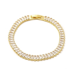 Real 18K Gold Plated Clear Cubic Zirconia Tennis Bracelets, Rack Plating Brass Jewelry with Fold Over Clasp for Women, Lead Free & Cadmium Free, Long-Lasting Plated, Real 18K Gold Plated, 7-1/2 inch(18.9cm)