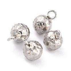 Stainless Steel Color 304 Stainless Steel Charms, Round, Textured, Stainless Steel Color, 9x6mm, Hole: 1.8mm