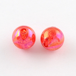 Red Transparent Crackle Acrylic Beads, AB Color, Round, Red, 8mm, Hole: 2.5mm, 1800pcs/500g
