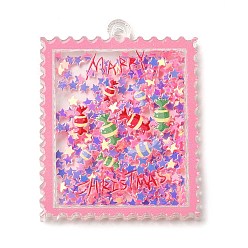 Candy Pendentifs acryliques de noël, avec du papier, timbre, candy, 49x38x4mm, Trou: 2.4mm