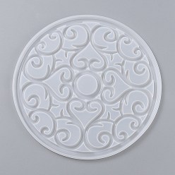Blanc Moules en silicone bricolage, moules de résine, pour diy uv résine, fabrication artisanale de résine époxy, ronde avec motif floral, blanc, 200x7mm, diamètre intérieur: 195 mm