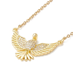 Golden Clear Cubic Zirconia Eagle Pendant Necklace, 304 Stainless Steel Jewelry for Women, Golden, 17.72 inch(45cm)