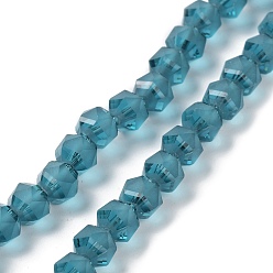 Bleu Acier Plaquent verre transparent perles brins, givré, facette, lanterne, bleu acier, 7x7.8x7.5mm, Trou: 1.5mm, Environ 72 pcs/chapelet, 20.79'' (52.8 cm)