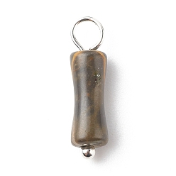 Other Jasper Natural Coffee Jasper Pendants, with Silver Tone Brass Findings, Bamboo-Shaped Charm, 17.5x5mm, Hole: 2.5~2.7mm