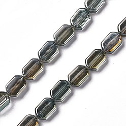Dark Slate Gray Electroplate Glass Beads Strands, Pearl Luster Plated, Rectangle, Dark Slate Gray, 9.5x6~6.5x3.5mm, Hole: 1mm, about 68pcs/strand, 25.59''(65cm)
