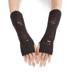 Coconut Brown Acrylic Fiber Yarn Knitting Fingerless Gloves, Winter Warm Gloves with Thumb Hole, Coconut Brown, 200x70mm