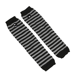 Black Acrylic Fiber Yarn Knitting Fingerless Gloves, Stripe Pattern Winter Warm Gloves with Thumb Hole, Black, 310x80mm