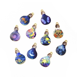 Mixed Color Alloy Printed Pendants, Cadmium Free & Nickel Free & Lead Free, Bulb, Mixed Color, 28x17x2mm, Hole: 1.8mm