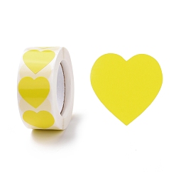 Желтый Сердечные бумажные наклейки, клейкие этикетки рулонные наклейки, подарочная бирка, для конвертов, вечеринка, представляет украшение, желтые, 25x24x0.1 мм, 500шт / рулон