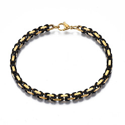 Black Ion Plating(IP) 201 Stainless Steel Byzantine Chain Bracelet for Men Women, Nickel Free, Black, 8-1/2 inch(21.5cm)