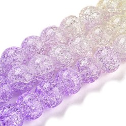 Orchid Spray Painted Crackle Glass Beads Strands, Gradient Color, Segmented Multi-color Beads, Round, Orchid, 8mm, Hole: 1mm, about 48pcs/strand, 14.96 inch(38cm)