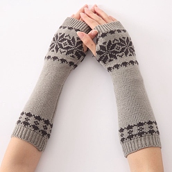 Gris Clair Fil de fibre de polyacrylonitrile tricotant de longs gants sans doigts, manchette, gants chauds d'hiver avec trou pour le pouce, motif de fleur, gris clair, 320x80mm