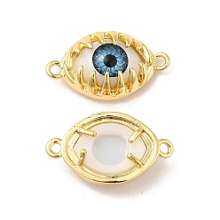 Sky Blue Evil Eye Resin Brass Connector Charms, Eye Link, Real 18K Gold Plated, Sky Blue, 14x24x6mm, Hole: 1.6mm