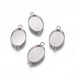 Stainless Steel Color 304 Stainless Steel Cabochon Connector Settings, Plain Edge Bezel Cups, Oval, Stainless Steel Color, Tray: 14x10mm, 20.5x11x1.2mm, Hole: 2mm