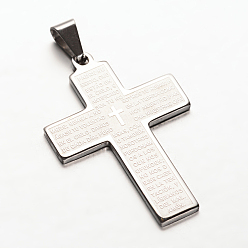 Stainless Steel Color Cross with Words 304 Stainless Steel Pendants, Stainless Steel Color, 44x30x2mm, Hole: 4x8mm