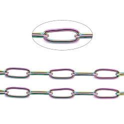 Rainbow Color Revestimiento iónico (ip) 304 cadenas de clip de acero inoxidable, soldada, con carrete, color del arco iris, 4.8x2.5x0.5 mm, aproximadamente 32.8 pies (10 m) / rollo