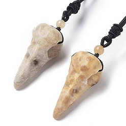Fossil Coral Natural Fossil Coral Plague Doctor Pendant Necklace with Nylon Rope, 33.39~35.59 inch(84.8~90.4cm)