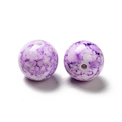 Dark Violet Opaque Acrylic Beads, Round with Ink Danqing Pattern, Dark Violet, 15~16x15mm, Hole: 2mm